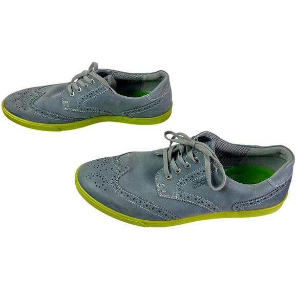 Ecco Men's EU 46 (US 12 to 12.5) Gray Leather Green Sole Wingtip Sneaker Shoes - Picture 3 of 8
